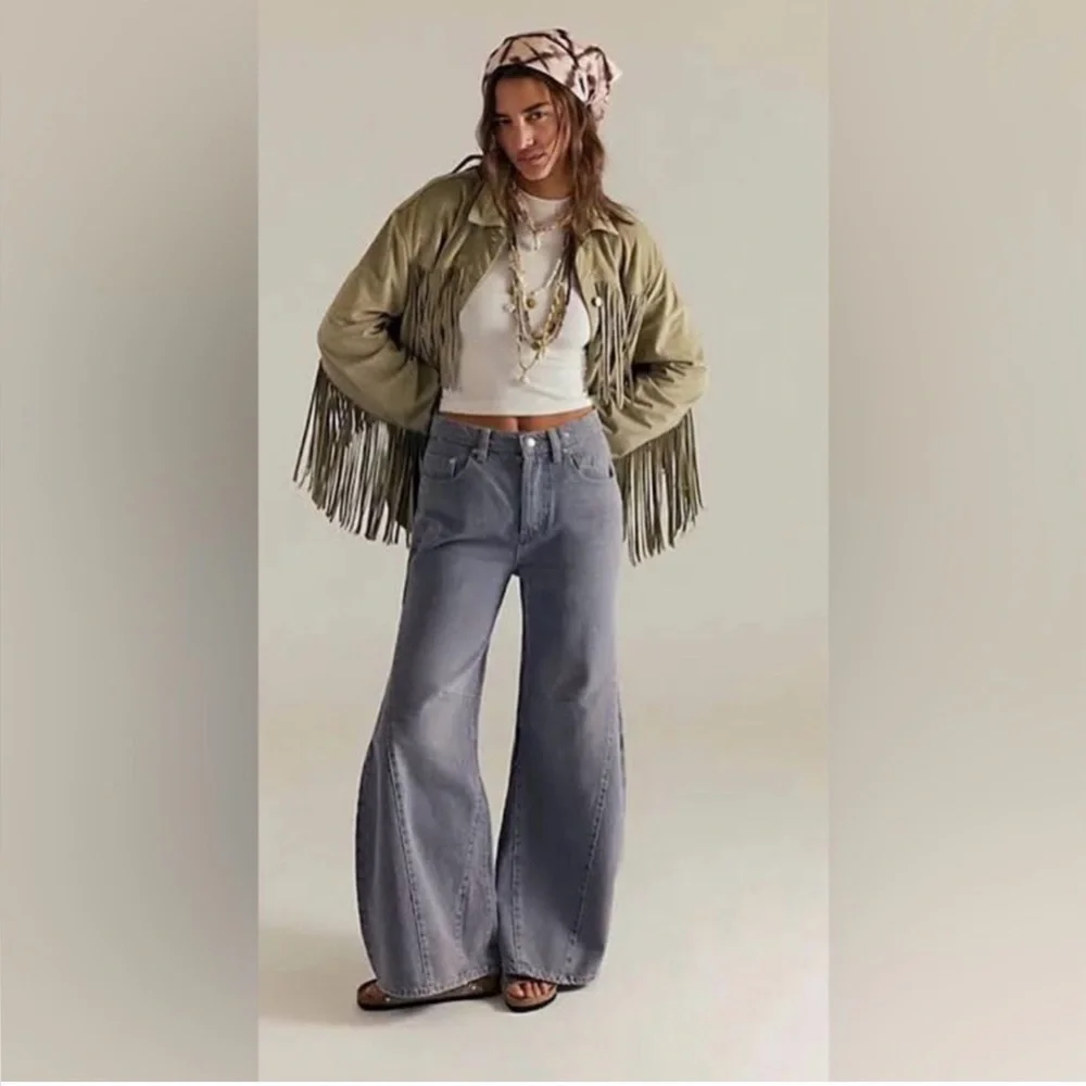 New Free People Eden High Slouchy Flare Jeans ~ Diamond Gray - Picture 1 of 11